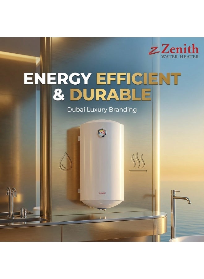 Zenith Electric Water Heater – 100L – Vertical – Fast Heating – Energy Saving – UAE Standard - Image 2